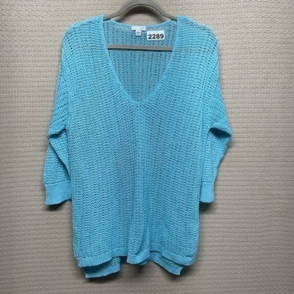 J. Jill Turquoise Blue 3/4‎ Sleeves Summer Coverup V-Neck Sweater Women L China